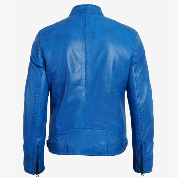 Marco Blue Cafe Racer Leather Jacket