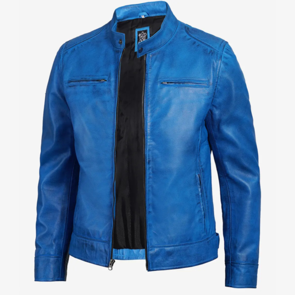 Marco Blue Cafe Racer Leather Jacket